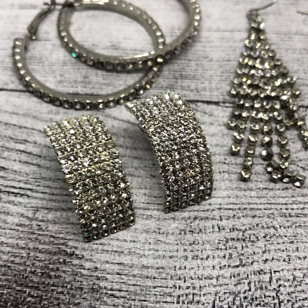 Bundle lot 7 dazzling rhinestone glam earrings statement variety